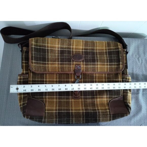 FOSSIL Alpine Brown Plaid Wool Messenger Laptop Crossbody Bag - Picture 3 of 16